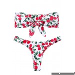 Lemonfish Women's Sexy Strapless Bra Front Tie Bandeau Bikini Thong Bottom Set Swimsuit Red Cherry Thong B07MH77FG2